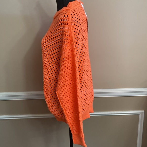 Davi & Dani Open Knit Drop Shoulder Sweater Neon Orange Small NWT - Picture 6 of 11
